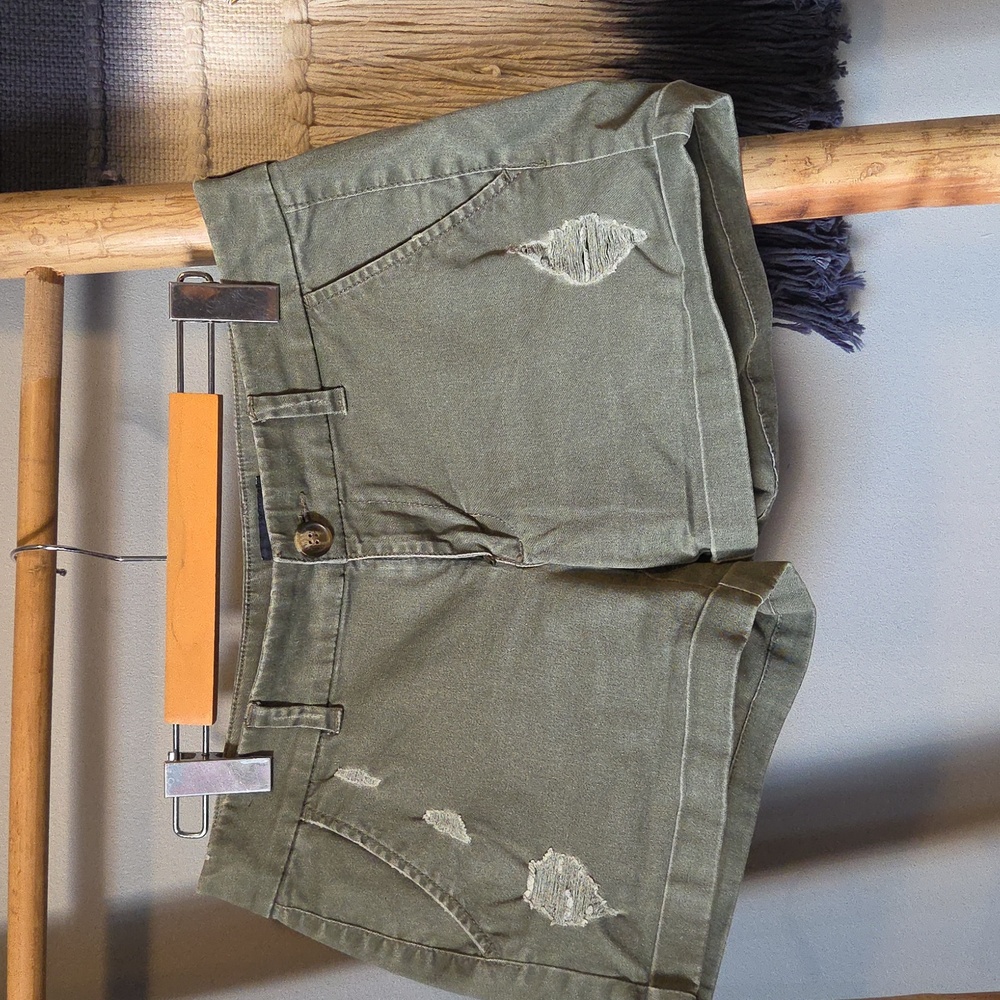 American Eagle Outfitters Green Jean Shorts with Distressed Details